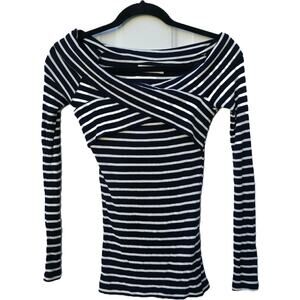 Abercrombie & Fitch XS Criss Cross Long Sleeve Striped Top NWT Ribbed Dark Blue